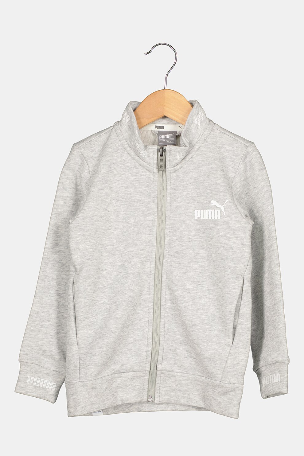 Puma, Bluza cu fermoar si logo Amplified, Gri deschis melange