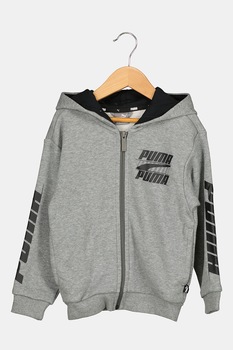 Puma, Hanorac cu fermoar si imprimeu logo Rebel Bold, Gri inchis melange/Negru Puma, Hanorac cu fermoar si imprimeu logo Rebel Bold, Gri inchis melange/Negru