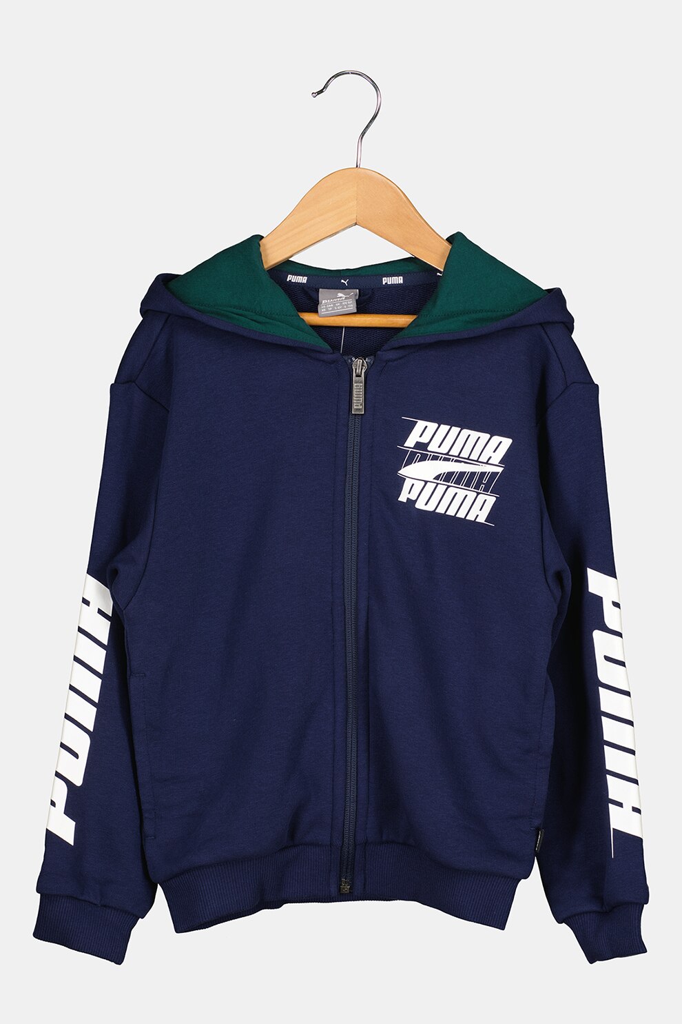 Puma, Hanorac cu fermoar si imprimeu logo Rebel Bold, Bleumarin/Alb