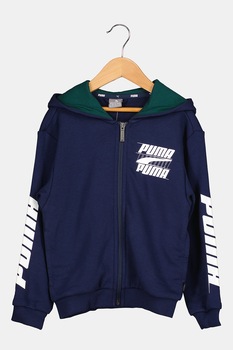 Puma, Hanorac cu fermoar si imprimeu logo Rebel Bold, Bleumarin/Alb Puma, Hanorac cu fermoar si imprimeu logo Rebel Bold, Bleumarin/Alb