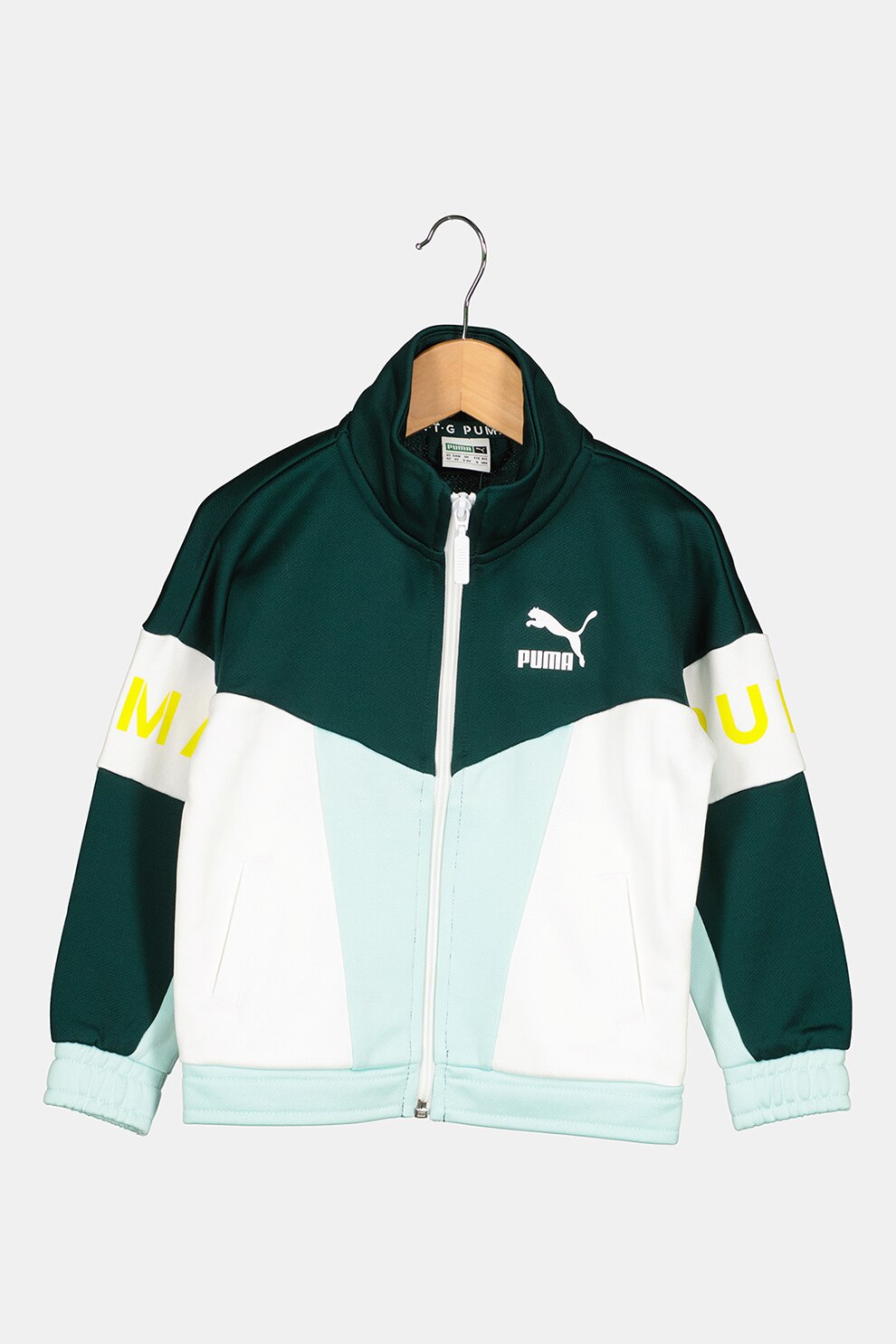 Puma, Bluza sport cu fermoar si logo XTG 94, Verde englez/Alb