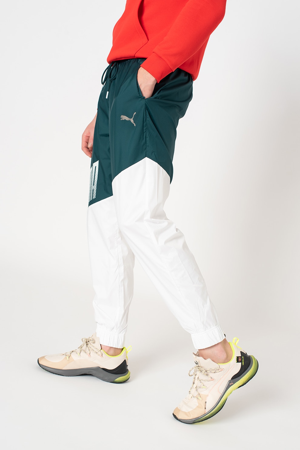 Puma, Pantaloni cu logo pentru antrenament A.C.E., Verde englez/Alb