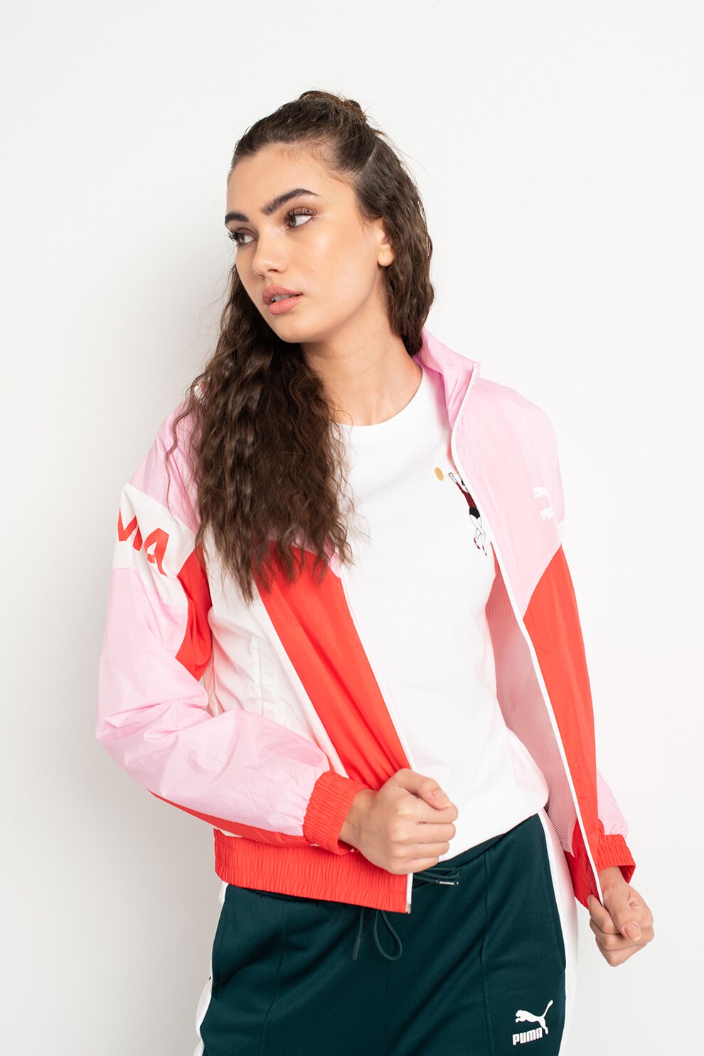 Puma, Jacheta usoara cu fermoar si buzunare oblice, Roz/Alb/Rosu