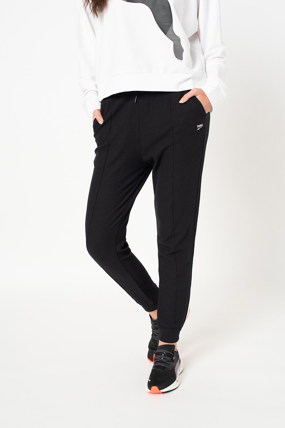 Puma, Pantaloni sport conici cu aspect texturat Downtown, Negru, S
