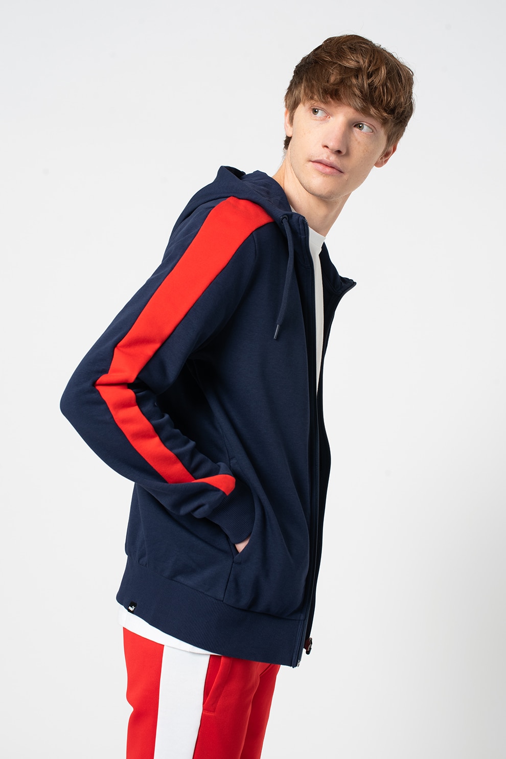 Puma, Hanorac cu fermoar Contrast, Bleumarin/Rosu, S