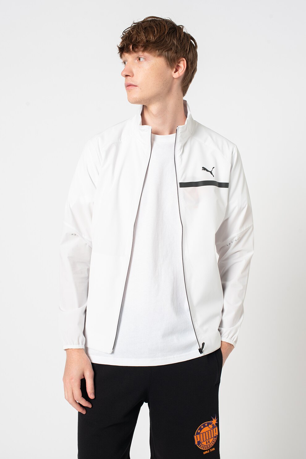 Puma, Bluza sport cu fermoar si detaliu logo RT Woven, Alb