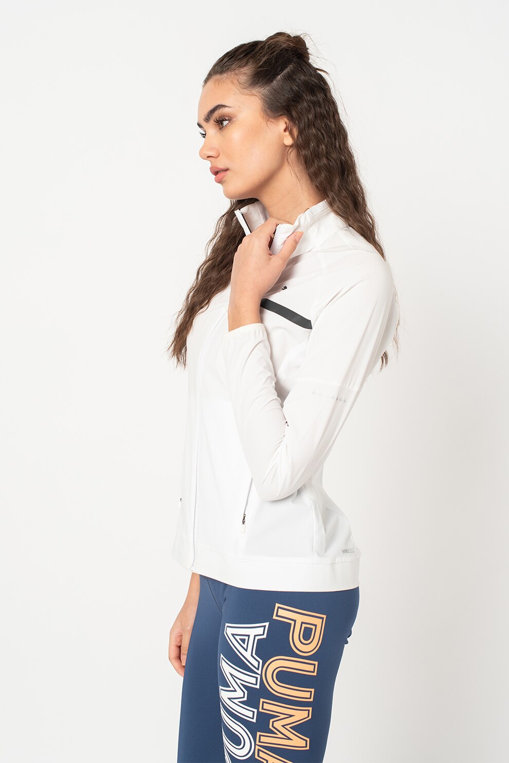 Puma, Bluza sport cu fermoar si logo RT Woven, Alb/Negru