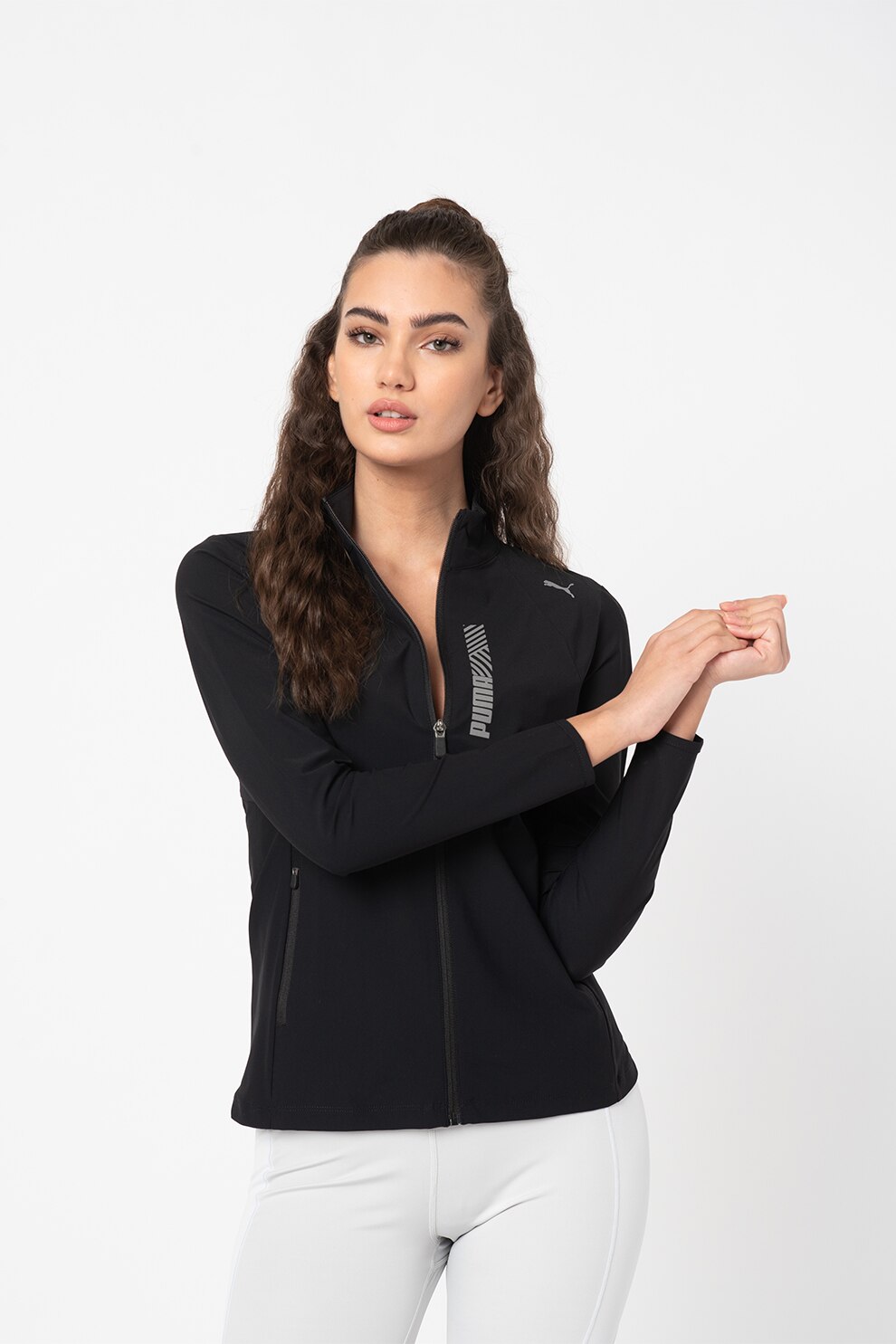 Puma, Bluza sport cu fermoar si logo RT SS, Negru