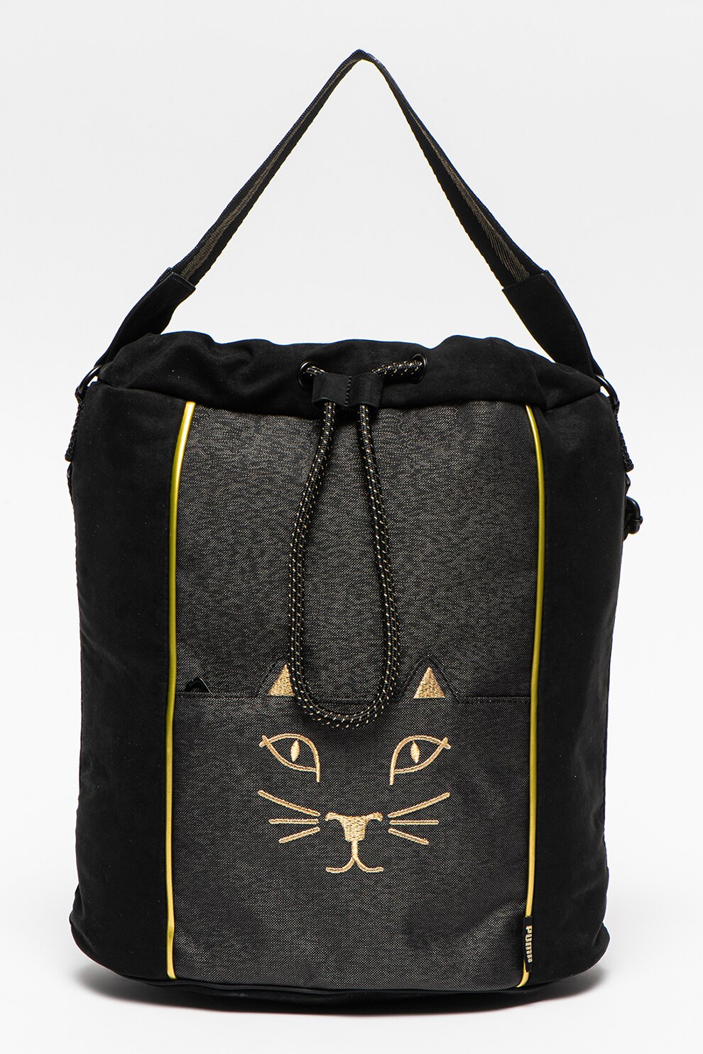 Puma, Geanta bucket cu snur, Negru/Auriu
