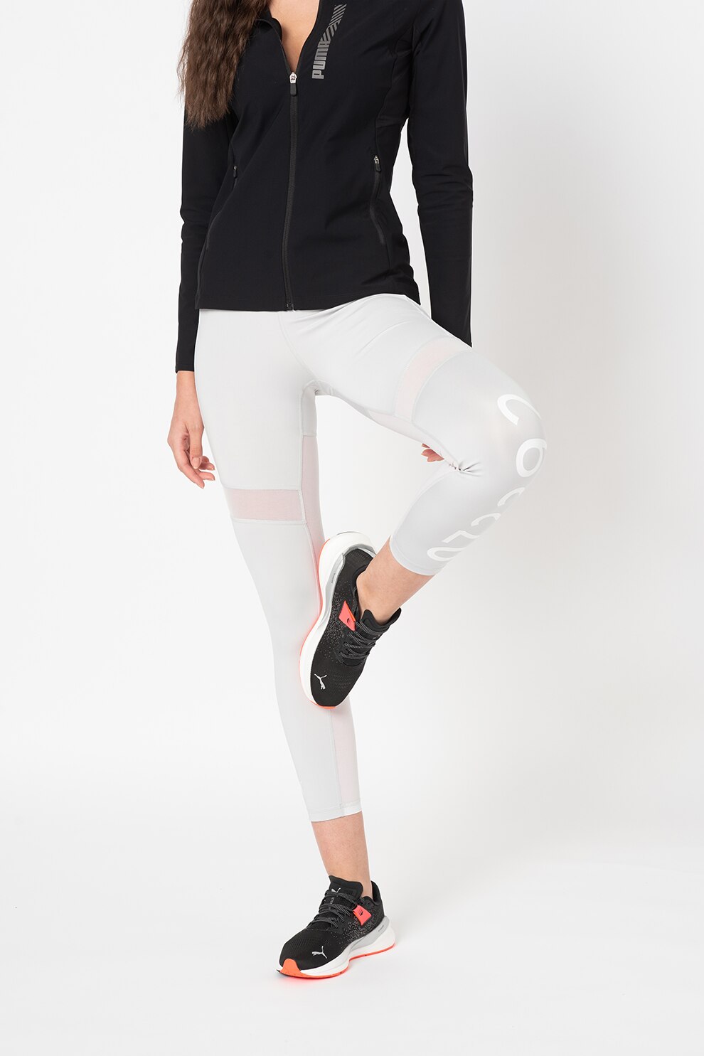 Puma, Colanti crop cu garnituri de plasa, Gri cenusa