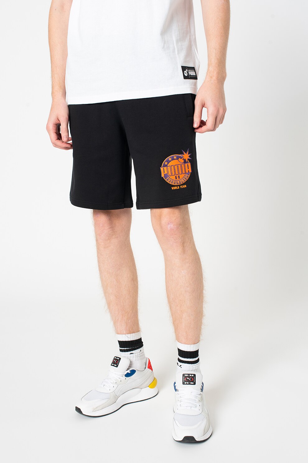 Puma, Bermude cu snur si logo, Negru