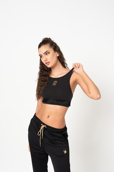 Puma, Bustiera cu bretele multiple si canaf, Negru/Auriu Puma, Bustiera cu bretele multiple si canaf, Negru/Auriu