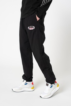 Puma, Pantaloni sport cu talie medie cu logo brodat, Negru Puma, Pantaloni sport cu talie medie cu logo brodat, Negru