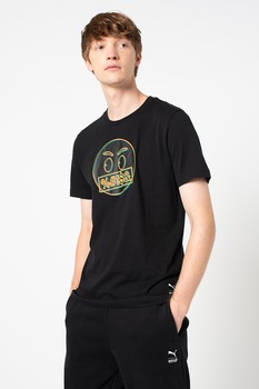 Puma, Tricou de bumbac cu imprimeu grafic Emoji, Negru/Galben Puma, Tricou de bumbac cu imprimeu grafic Emoji, Negru/Galben
