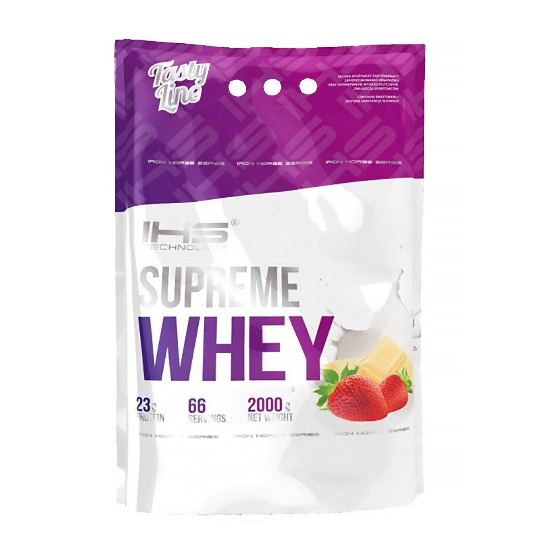 Proteine Iron Horse Supreme Whey, Ciocolata alba/Capsuni, 2000g