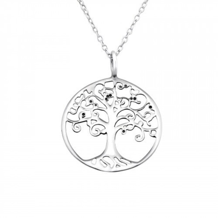 Colier cu pandantiv Copacul Vietii, lungime 45 cm, din argint 925, argintiu, inclus cutie bijuterii