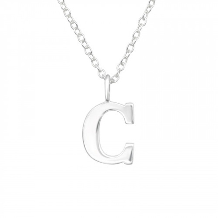 Colier cu pandantiv Litera "C'' din argint 925, argintiu, inclus cutie bijuterii, lungime 45 cm