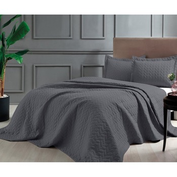 Set de lux cuvertura 250 x 260 cm cu 2 fete de perna, TAC, Glory Gri Antracit Set de lux cuvertura 250 x 260 cm cu 2 fete de perna, TAC, Glory Gri Antracit