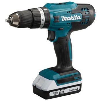 Masina de gaurit si insurubat (bormasina) pe acumulator cu percutie Makita HP488DWE, 18 V, 21.000 batai/min, 2 acumualtori, incarcator Masina de gaurit si insurubat (bormasina) pe acumulator cu percutie Makita HP488DWE, 18 V, 21.000 batai/min, 2 acumualtori, incarcator