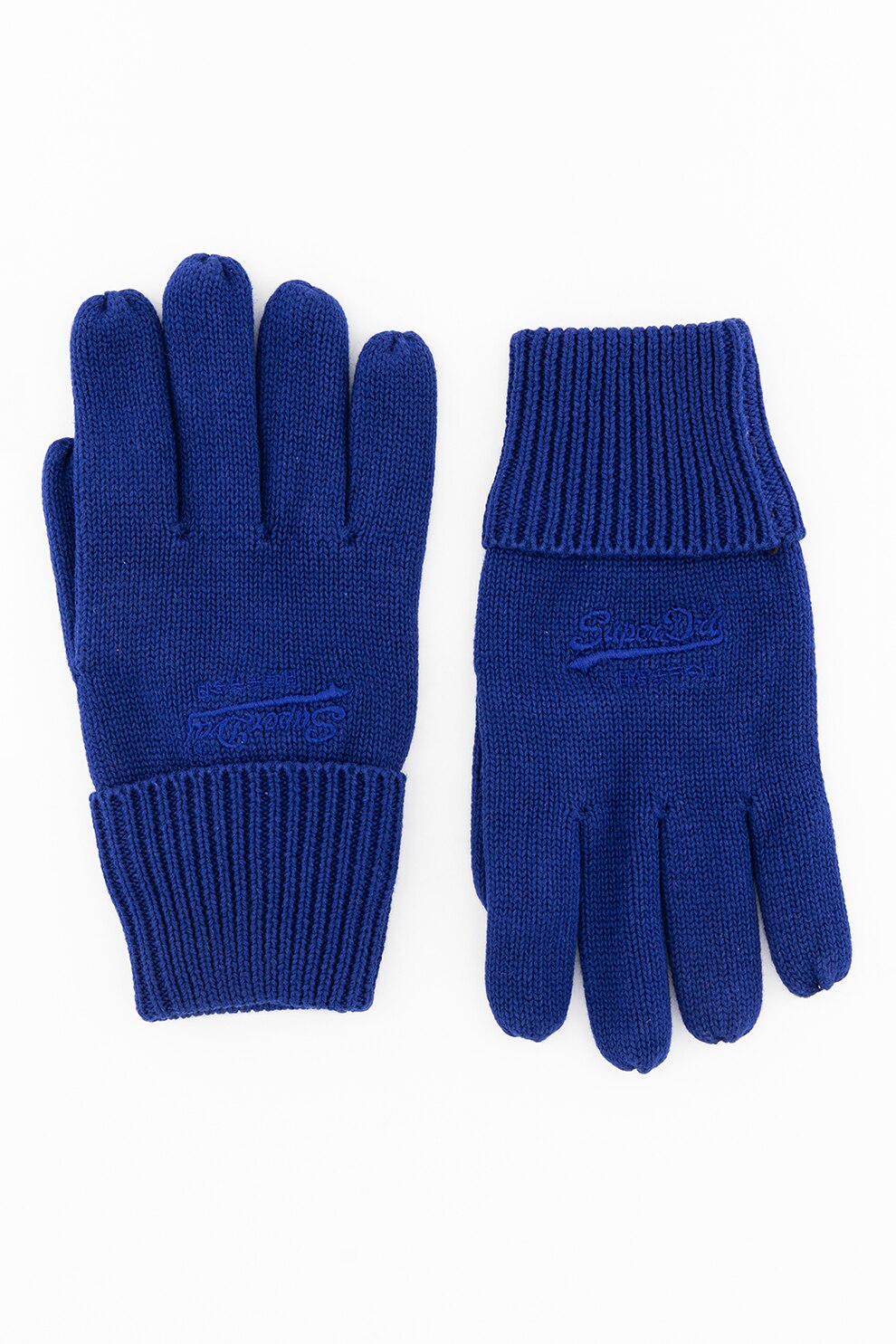 SUPERDRY, Manusi tricotate cu broderie logo, Albastru inchis