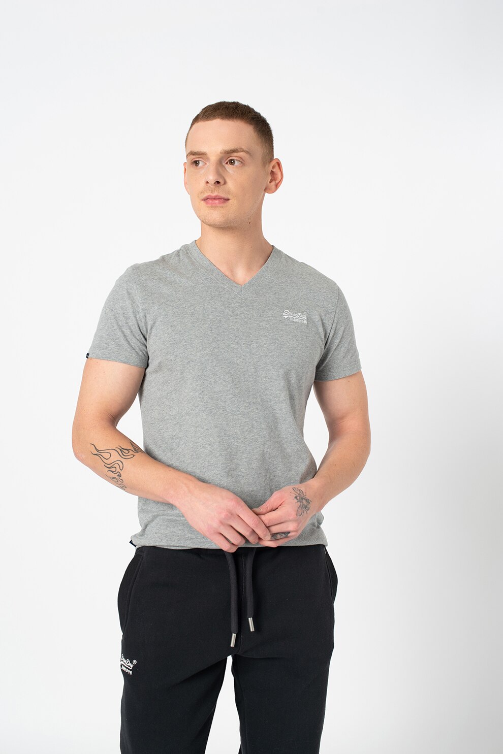 SUPERDRY, Tricou slim fit cu logo Vintage, Gri deschis melange