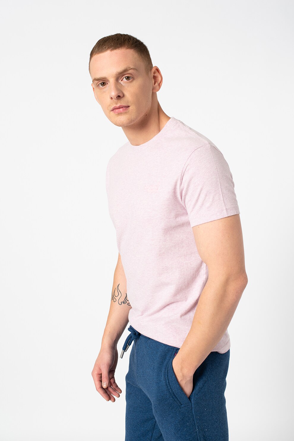 SUPERDRY, Tricou cu decolteu la baza gatului si logo Vintage, Lila