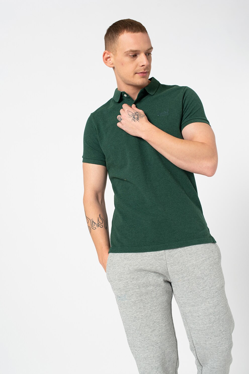 SUPERDRY, Tricou polo din material pique, Verde englez