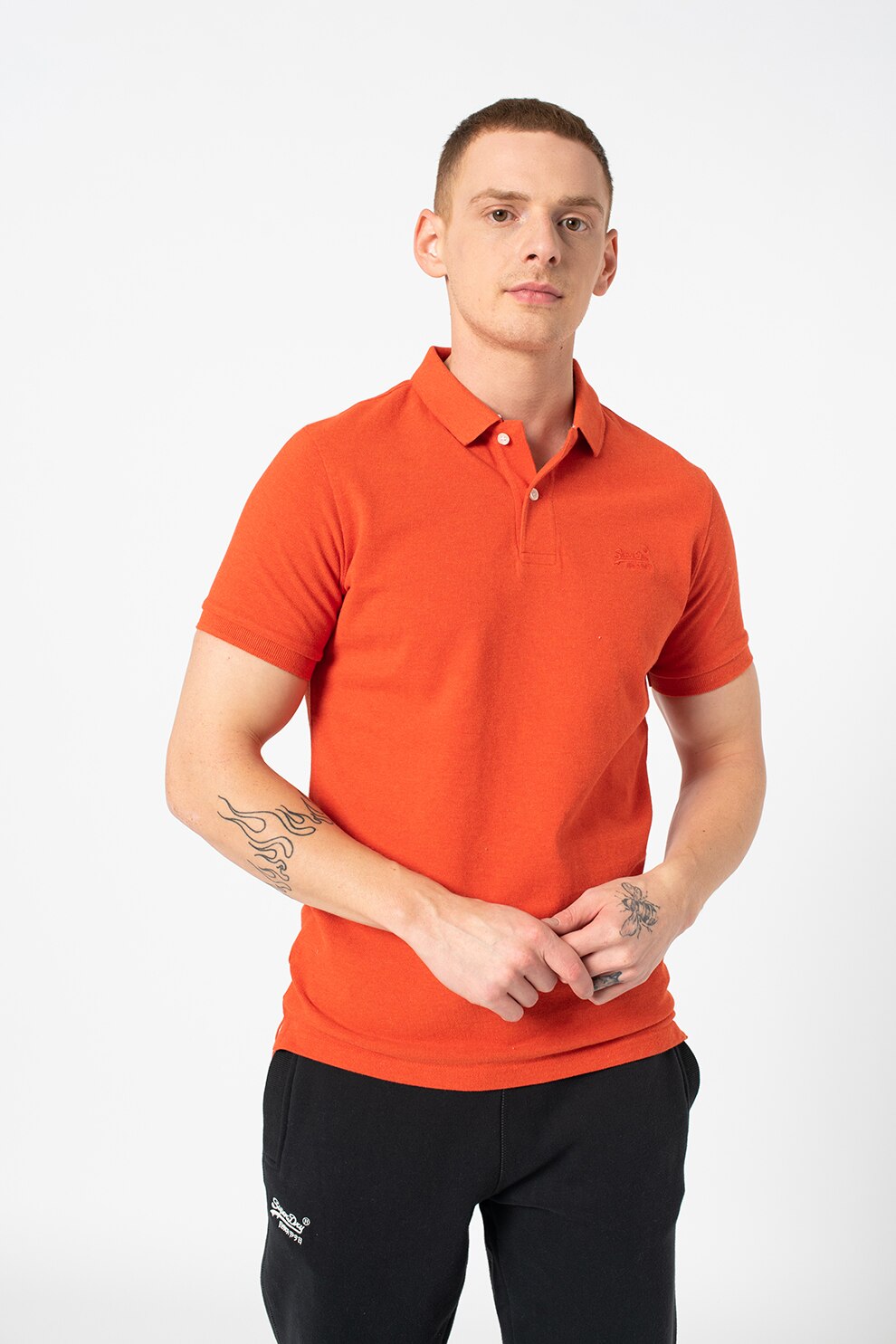 SUPERDRY, Tricou polo din material pique, Oranj mandarina