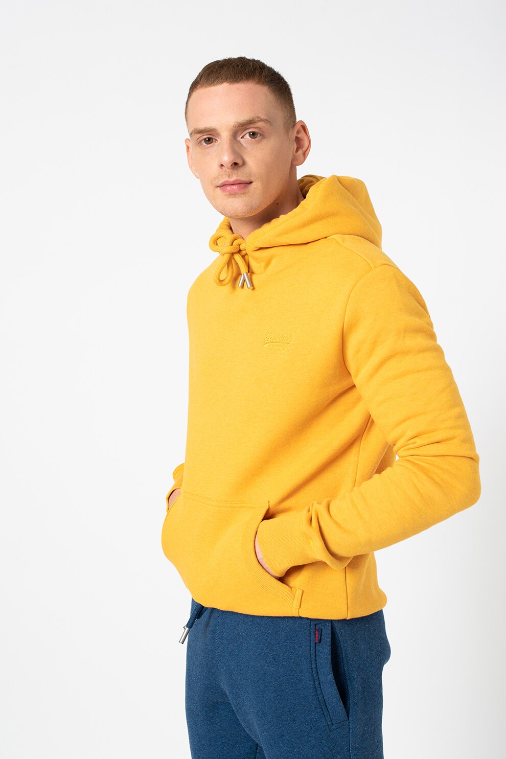 SUPERDRY, Hanorac slim fit cu logo Vintage, Galben mustar