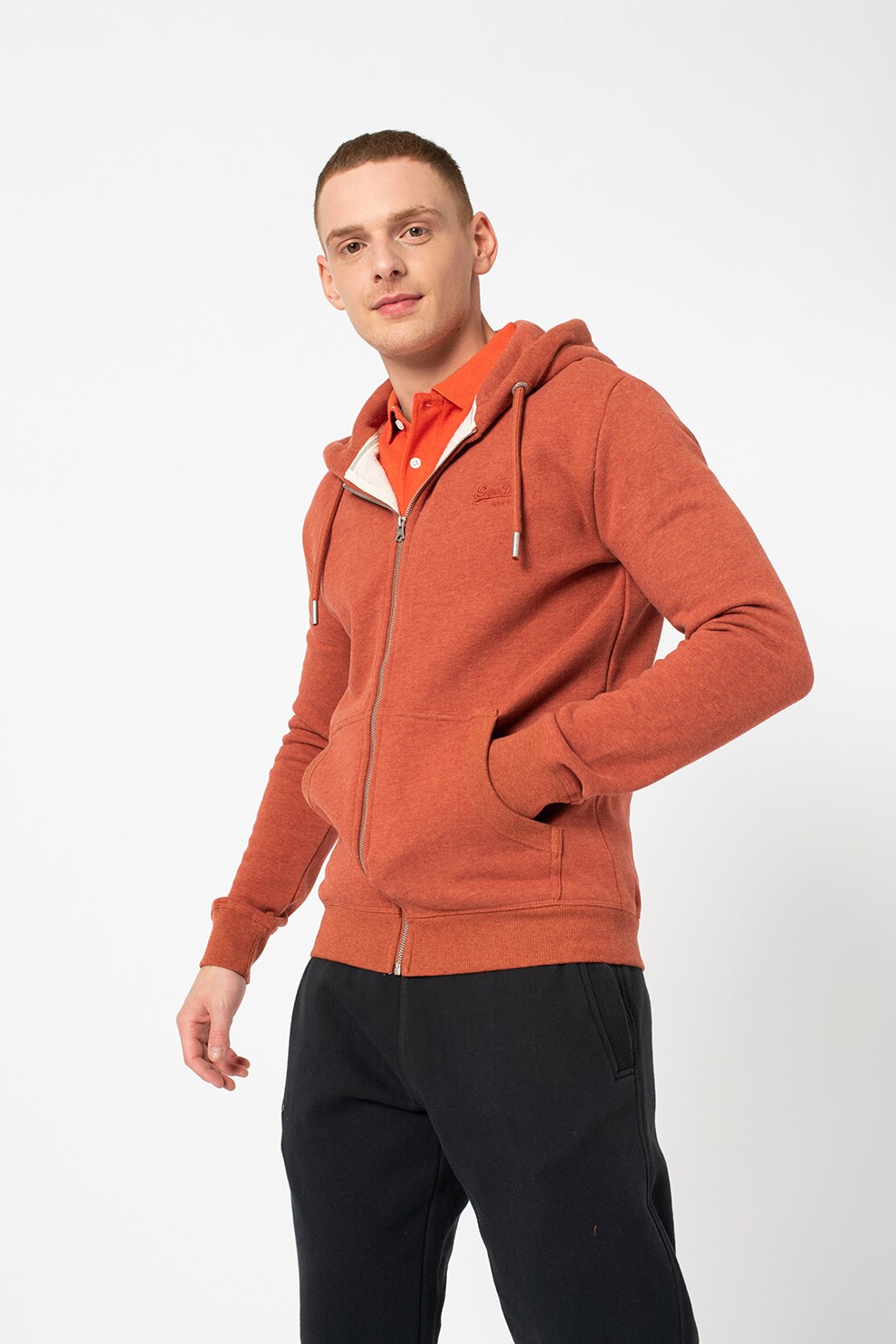 SUPERDRY, Hanorac slim fit cu logo si fermoar Vintage, Scortisoara