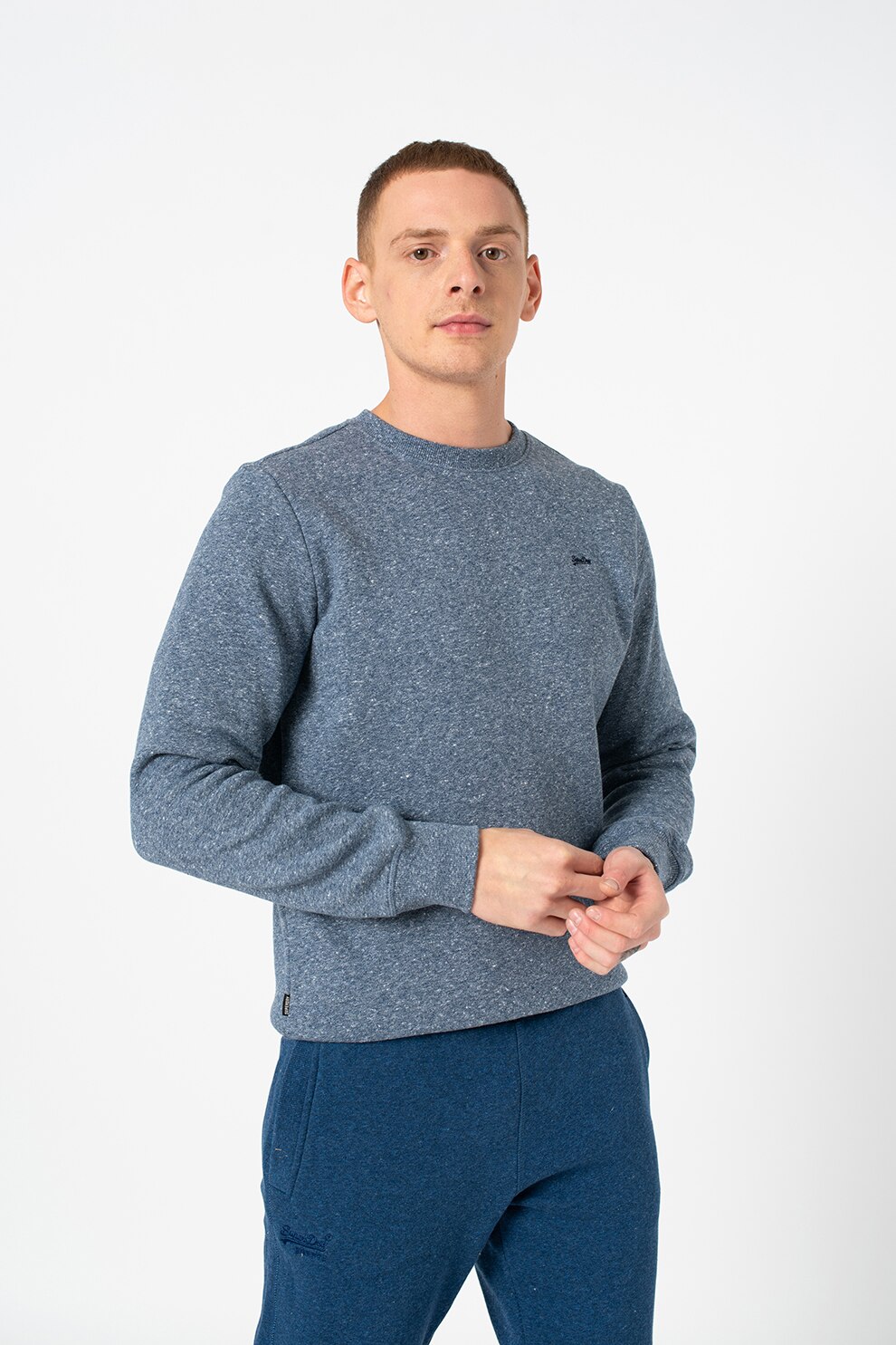 SUPERDRY, Bluza sport cu logo discret Vintage, Gri inchis melange