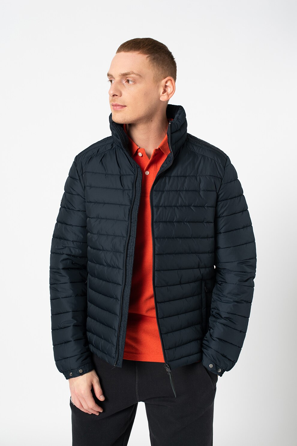 SUPERDRY, Jacheta cu model si aspect matlasat Studios, Negru