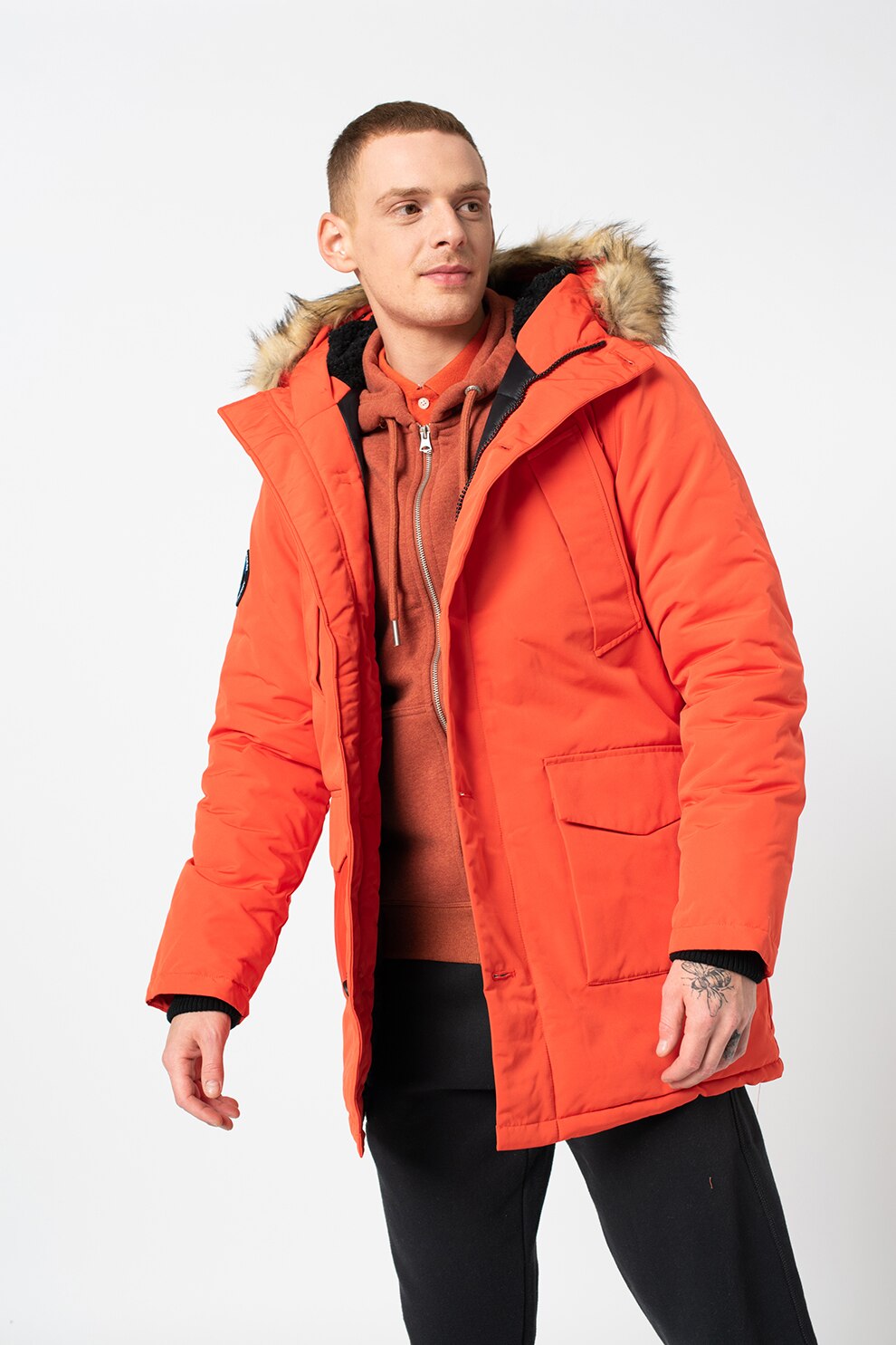 SUPERDRY, Jacheta parka slim fit Everest, Oranj mandarina