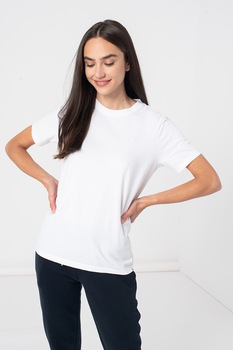 SUPERDRY, Tricou din bumbac cu decolteu la baza gatului, Alb optic SUPERDRY, Tricou din bumbac cu decolteu la baza gatului, Alb optic