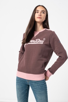 SUPERDRY, Bluza sport cu logo si garnituri contrastante, Violet prafuit/roz pastel SUPERDRY, Bluza sport cu logo si garnituri contrastante, Violet prafuit/roz pastel