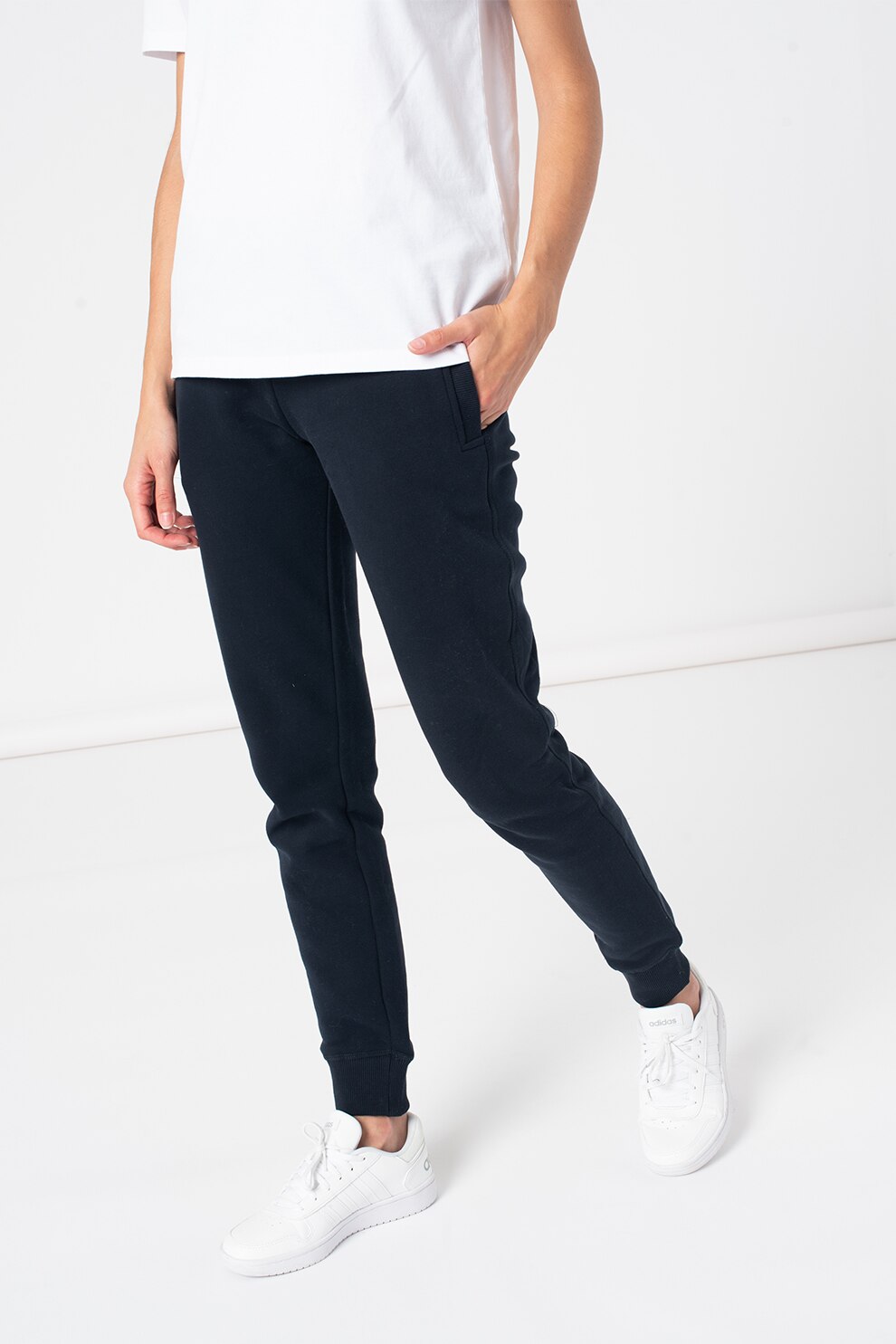 SUPERDRY, Pantaloni sport cu croiala conica si snur de ajustare, Bleumarin inchis