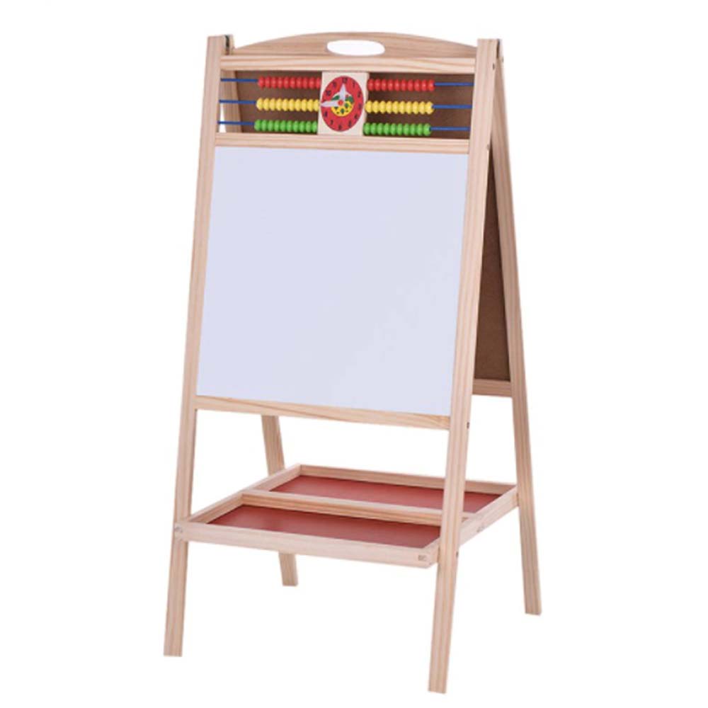 Set tabla multifunctionala dubla din lemn, 90x45 cm cu 2 fete, ceas, abacus, creta colorata si buretel, WD4010 RCO®