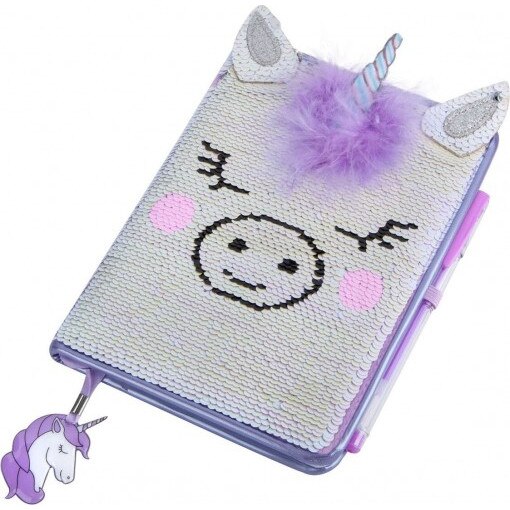 Agenda pentru copii unicorn paiete reversibile pix cerneala roz inclus 80 file