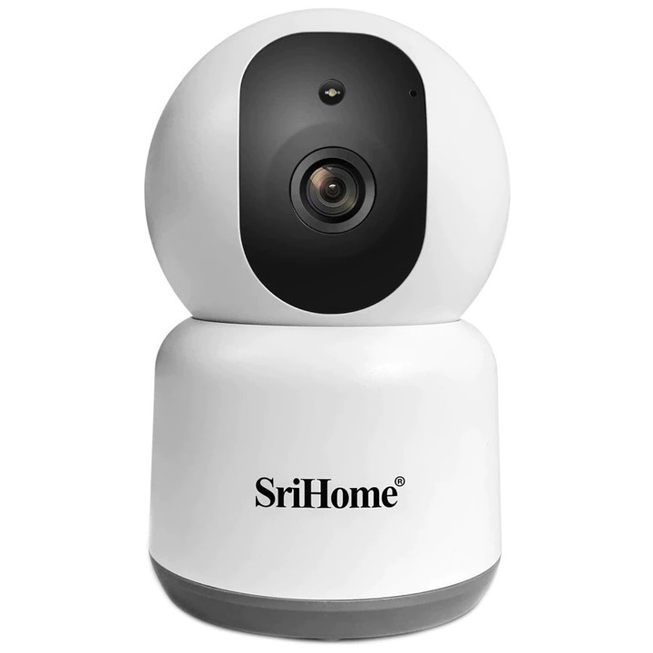 Camera de supraveghere WIFI Sricam™ SH038 Plus SriHome , 4MP 2K UltraHD , Auto-Tracking , Conectare Telefon / PC , Night vision, Rotire automata rapida, Frecventa 2.4 - 5GHz, senzor miscare, hotspot, alb