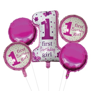 Set 5 baloane 1st Birthday, pentru fetita, ghirlanda, Roz Alb, JMB-BBL2885 Set 5 baloane 1st Birthday, pentru fetita, ghirlanda, Roz Alb, JMB-BBL2885