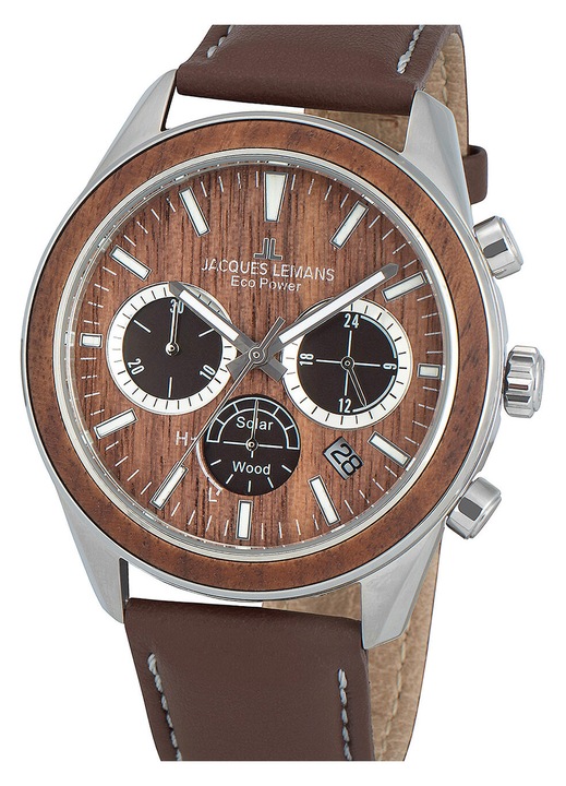 Jacques Lemans 1-2115B Eco Power Wood Mens Watch Chronograph 44mm 10ATM