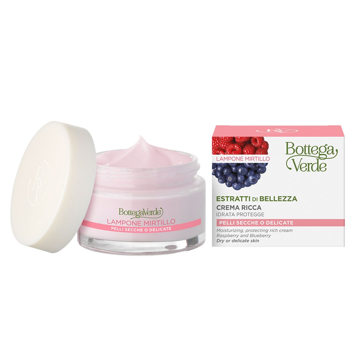 Crema hidratanta, pentru ten uscat si sensibil, afine si zmeura - Estratti di Bellezza, 50 ML, Bottega Verde