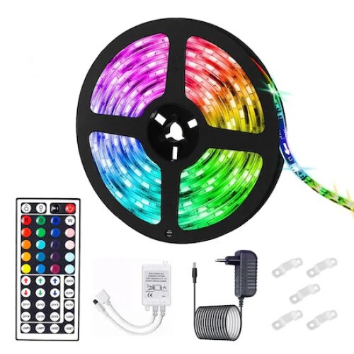Banda LED RGB Tiessa® - luminozitate reglabila, telecomanda 44 Taste, 12V, multicolor, 5m