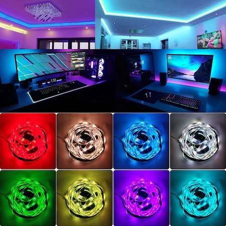 Kit Banda Led RGB Zenuk® - Lungime 5M, 300 LED-uri, Telecomanda 24 Taste, Lumina Ambientala, Negru