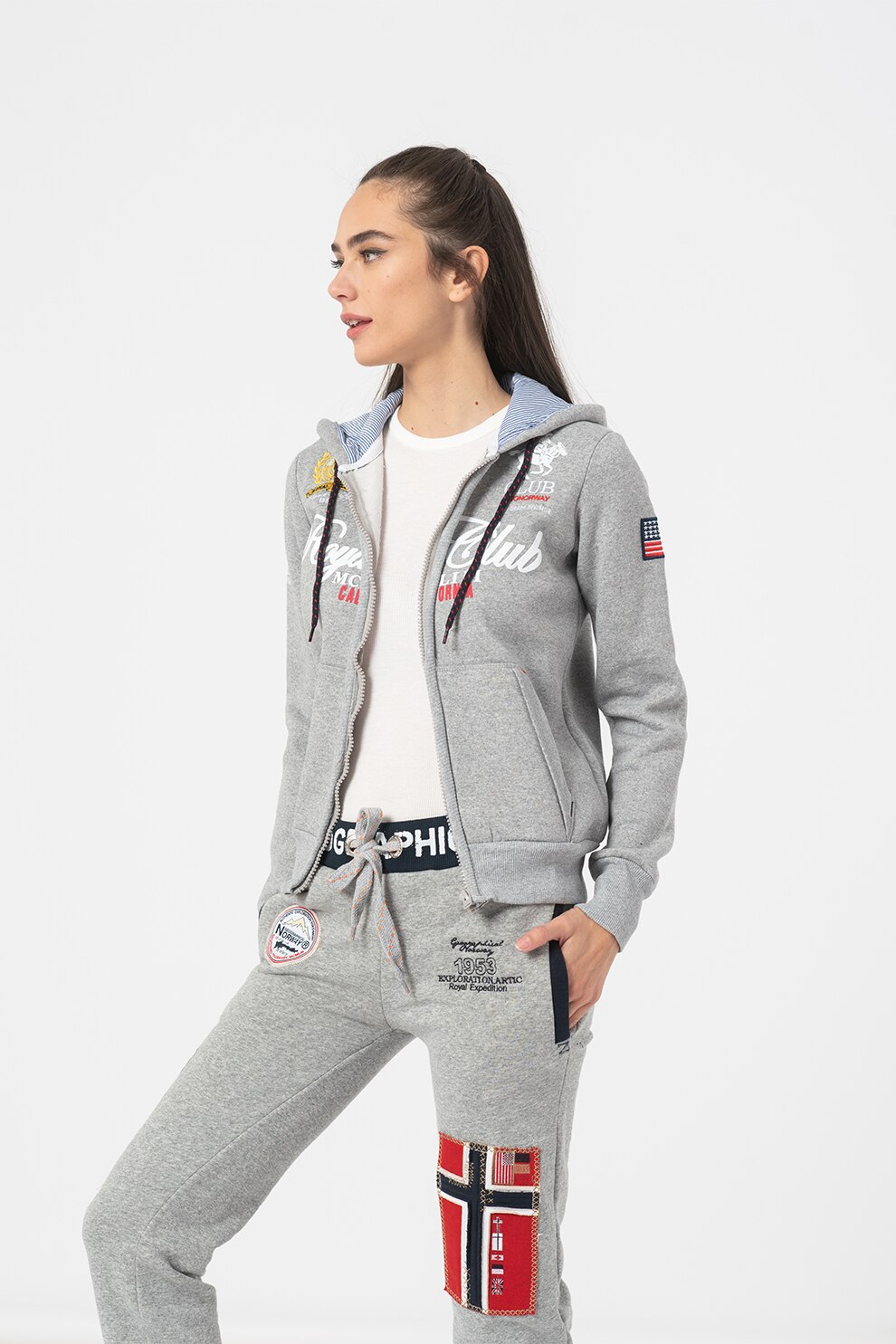 Geo Norway, Hanorac cu fermoar si captuseala din material fleece Fanille, Gri melange