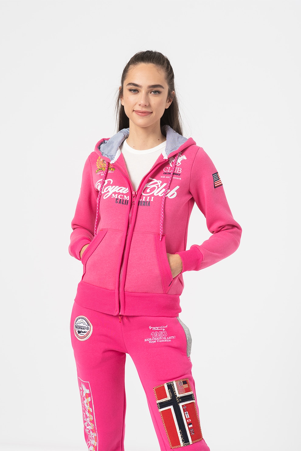 Geo Norway, Hanorac cu fermoar si captuseala din material fleece Fanille, Roz