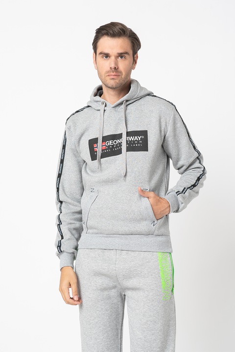 Geo Norway, Hanorac cu imprimeu logo si buzunar kangaroo Gathlete, Gri melange