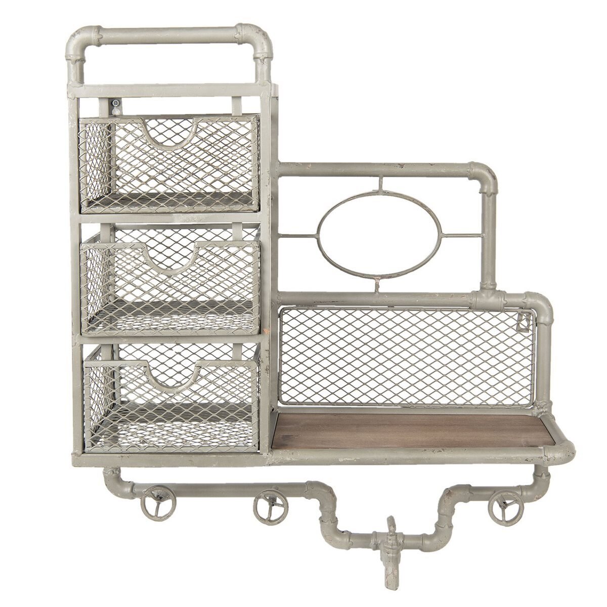 Etajera suspendabila cu polita si 3 sertare din fier gri 56 cm x 19 cm x 65 h