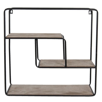 Etajera suspendabila cu 3 polite din lemn si cadru din fier negru 49 cm x 16 cm x 49 h Etajera suspendabila cu 3 polite din lemn si cadru din fier negru 49 cm x 16 cm x 49 h