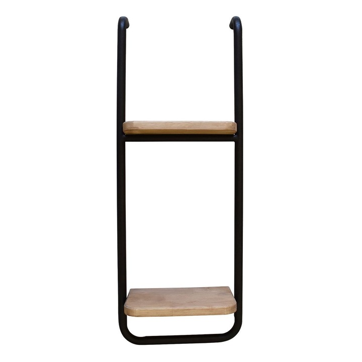 Висящ рафт с 2 рафта от естествено дърво и кафява желязна рамка 30 cm x 15 cm x 80 h
